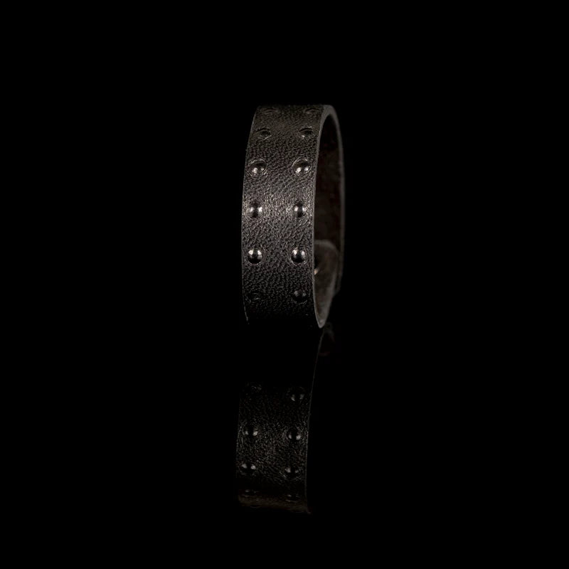 Men's Black Leather Studded Cuff Bracelet Handmade Minimalist Wide Wristband