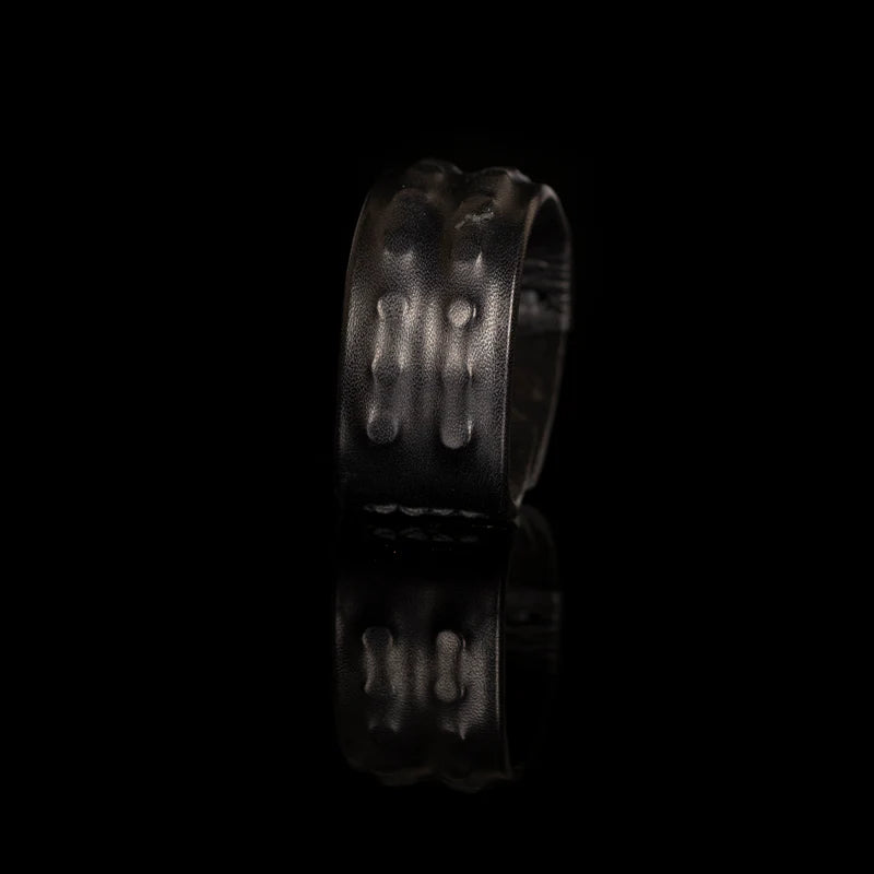 Men's Black Leather Sculpted Cuff Bracelet Handmade Modern Statement Wristband