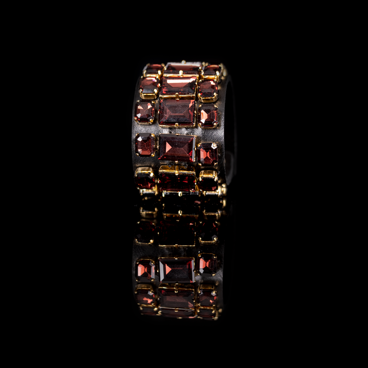 Garnet Grid Crystal Leather Cuff Bracelet