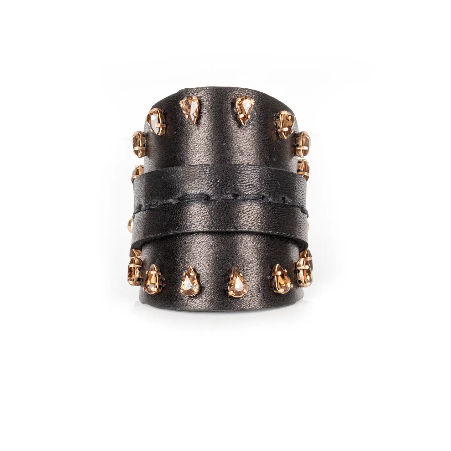 Amber Spike Crystal Leather Cuff Bracelet