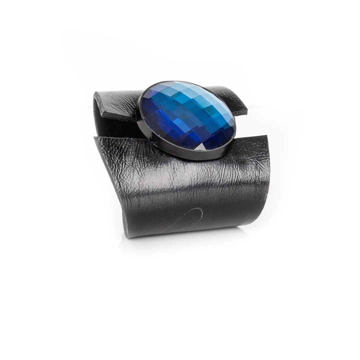Midnight Blue Faceted Crystal Leather Cuff Bracelet