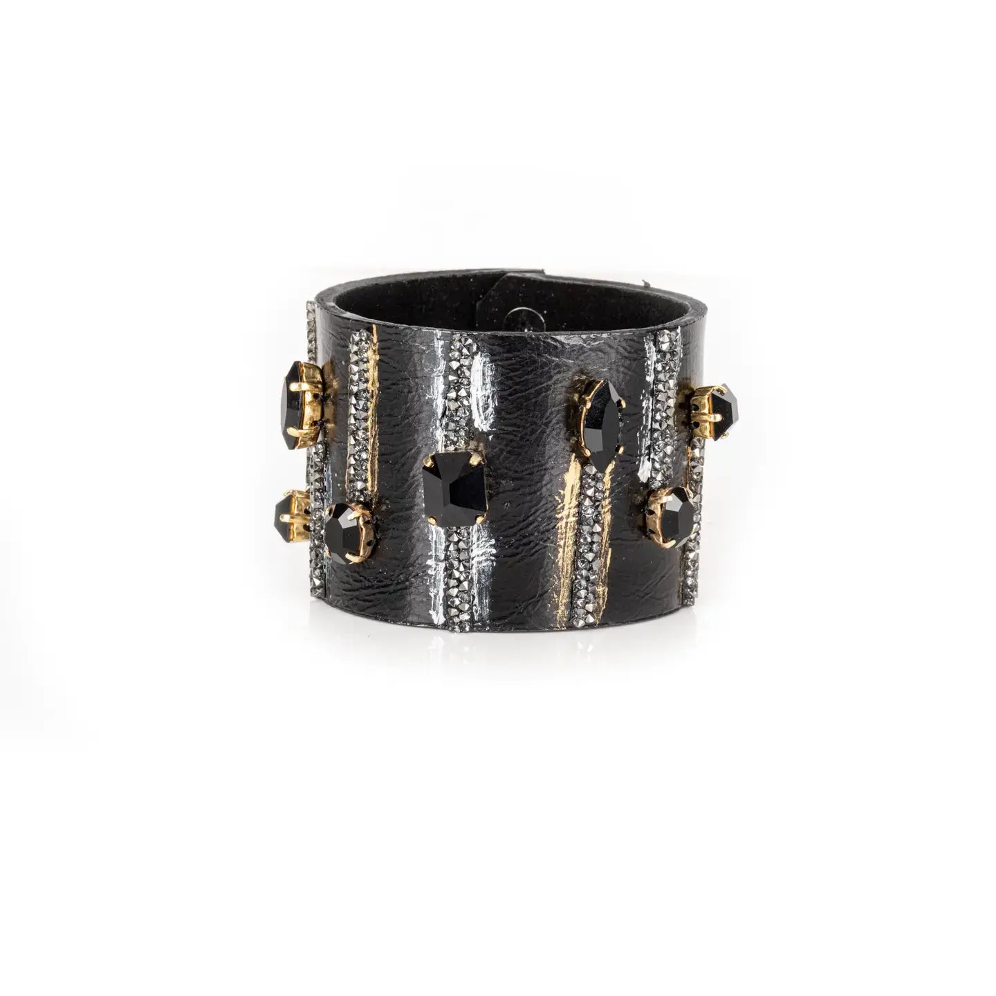 Obsidian Rebel Gold-Stroke Leather Cuff