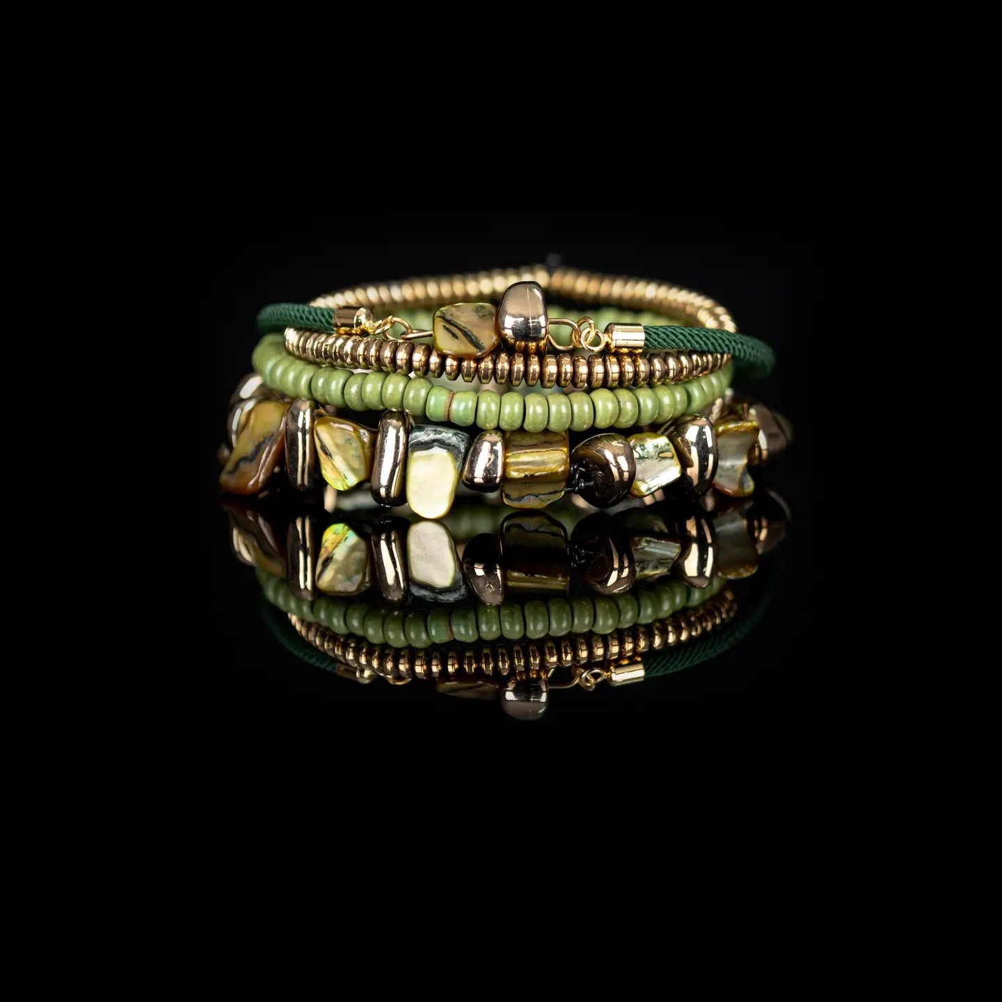 The Verde Spirit Green Stone & Gold Layered Bracelet Set