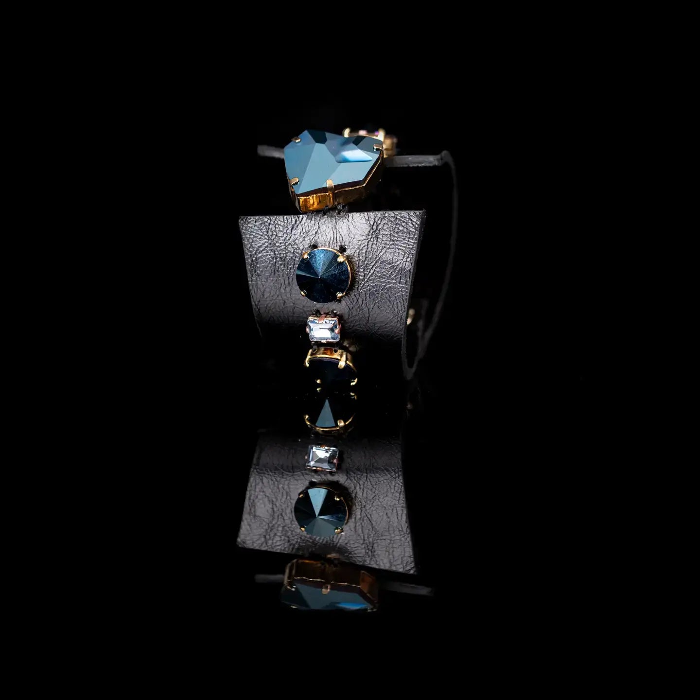 Midnight Steel Crystal Leather Cuff