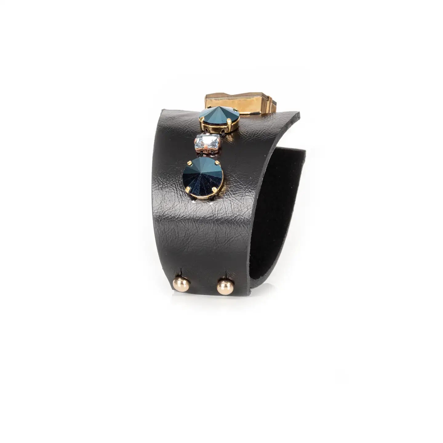 Midnight Steel Crystal Leather Cuff