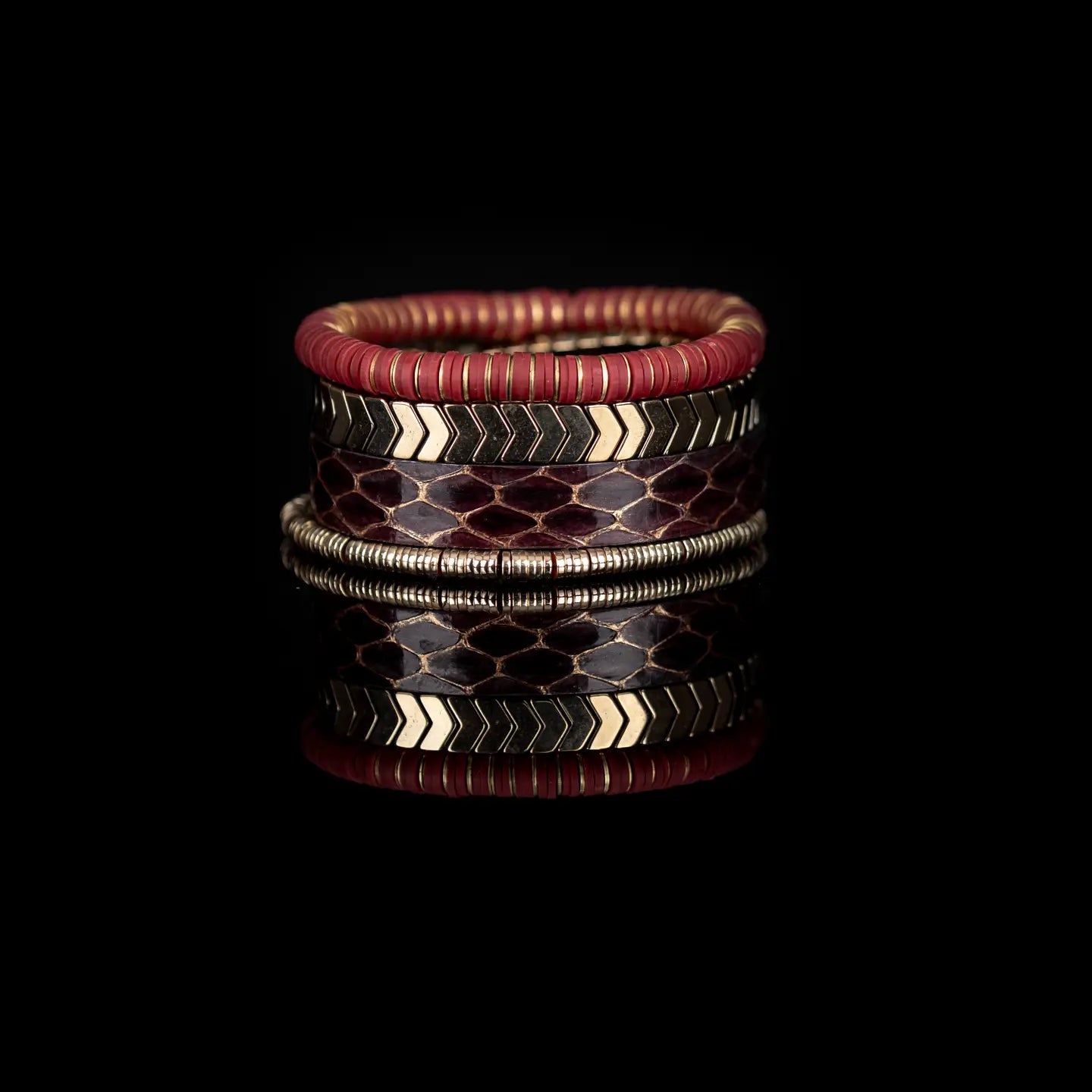 The Ember Trail Red, Gold & Brown Layered Bracelet Set