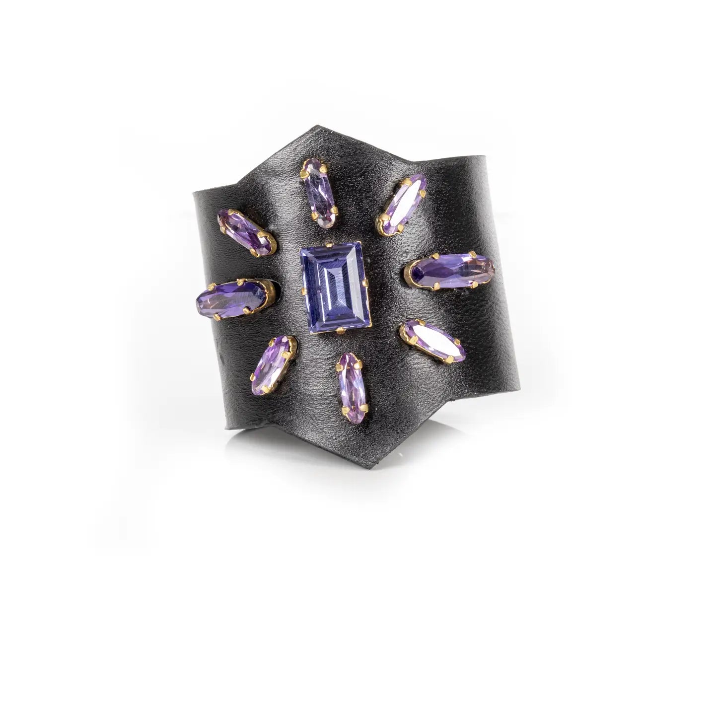 Violet Crown Crystal Leather Cuff Bracelet