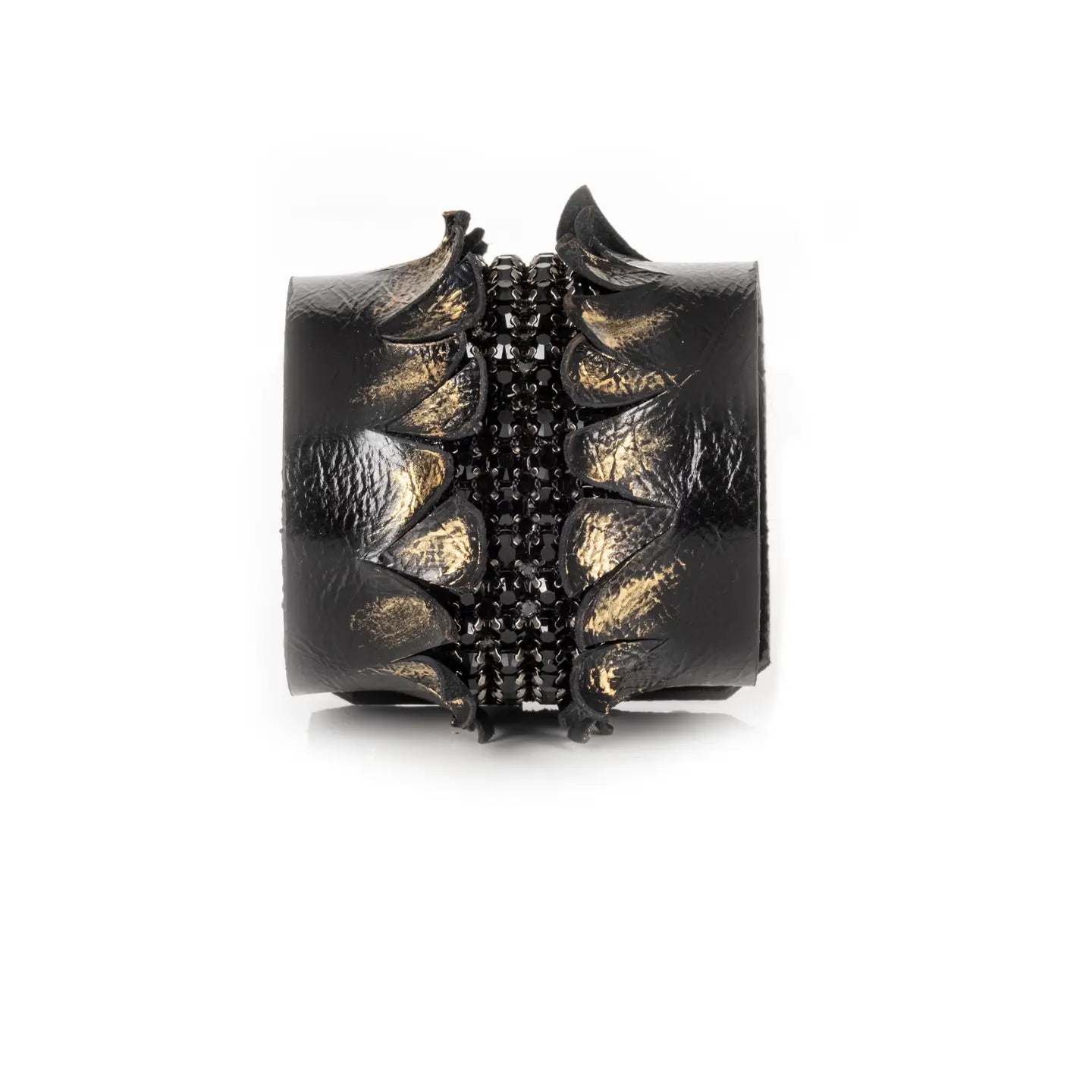 Noir Dominion Sculpted Crystal Leather Cuff