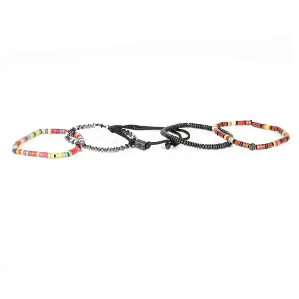 Multicolor Multi Layer Bracelet Set Hematite Rope & Geometric Beaded Stack