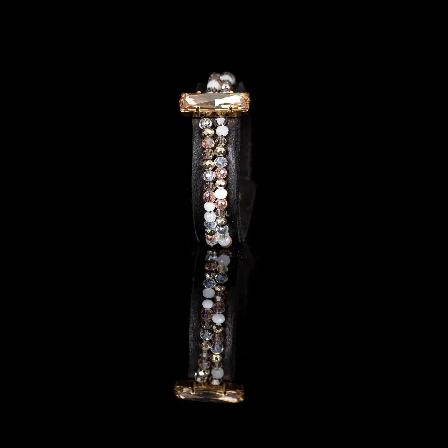 Black Leather Cuff with Champagne Crystal Bar and Vertical